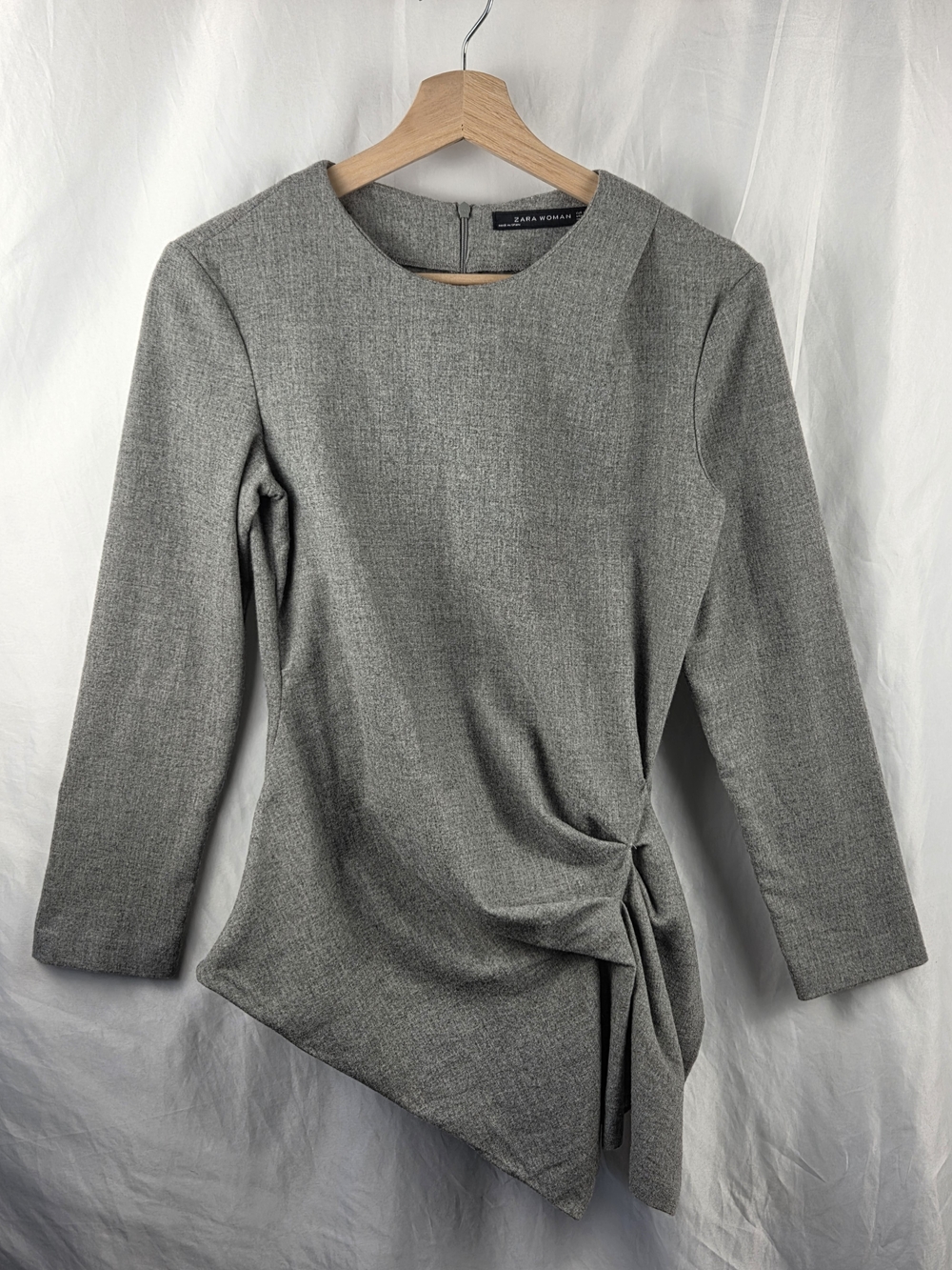 Zara Woman Asymmetric Drapey Waist Long Sleeve Top Gray Size XS